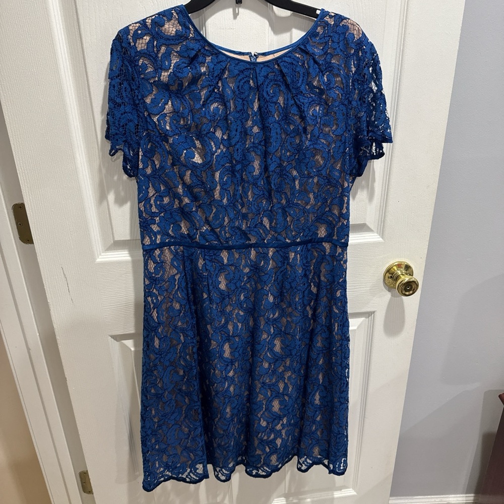 Adrianna Papell Blue Flutter Sleeve A-line Mini Dress